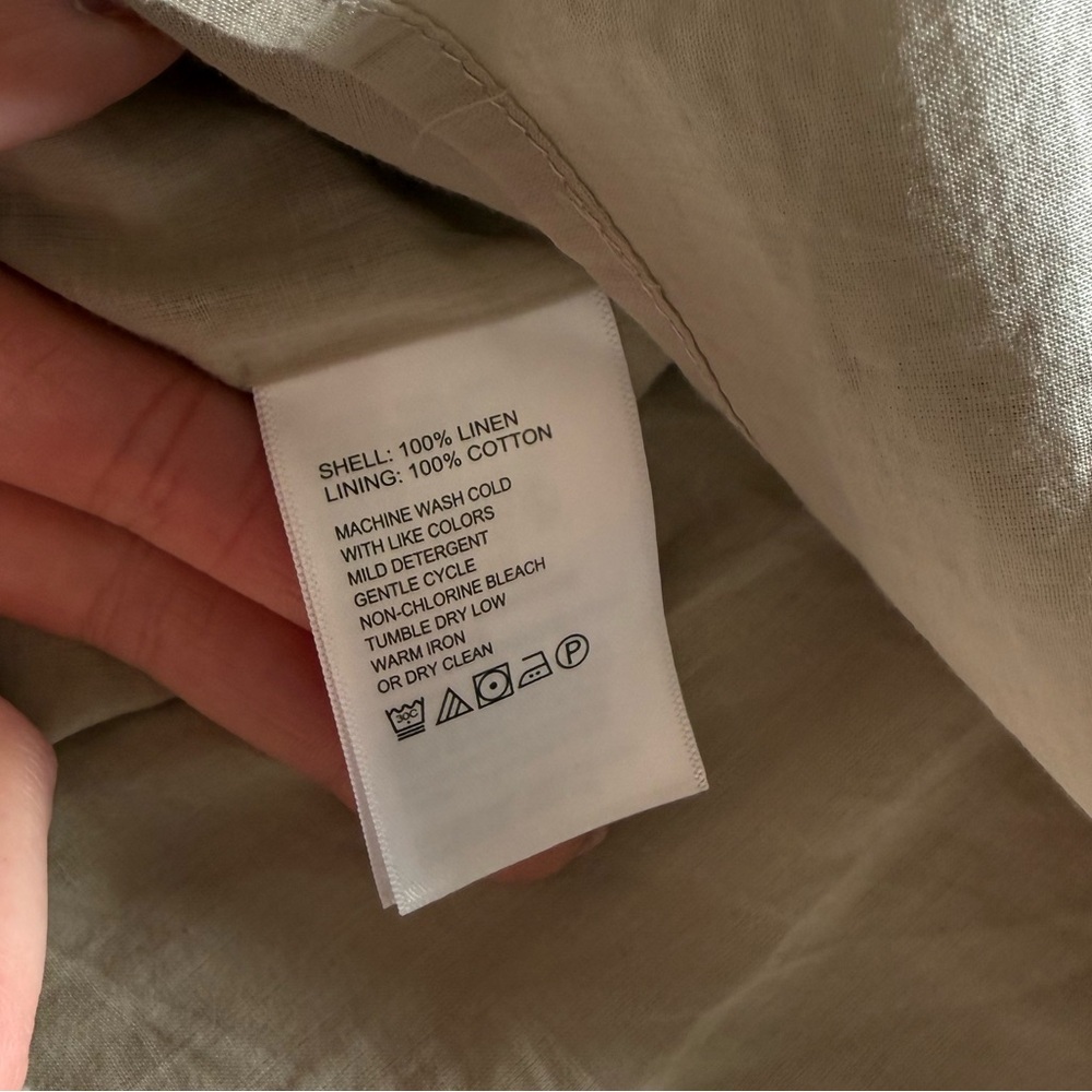 Tommy Bahama 2 Palms Ruffle Taupe Linen Shift Dress | XXS - Picture 8 of 9
